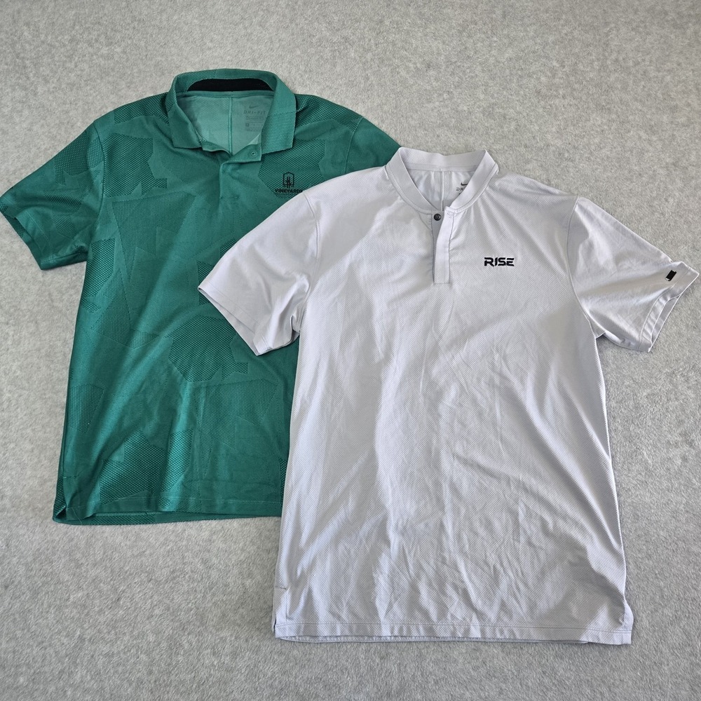 Lot Of 2 Nike Tiger Woods Golf Shirt Medium Short Sleeve Polo Henley Snap Button